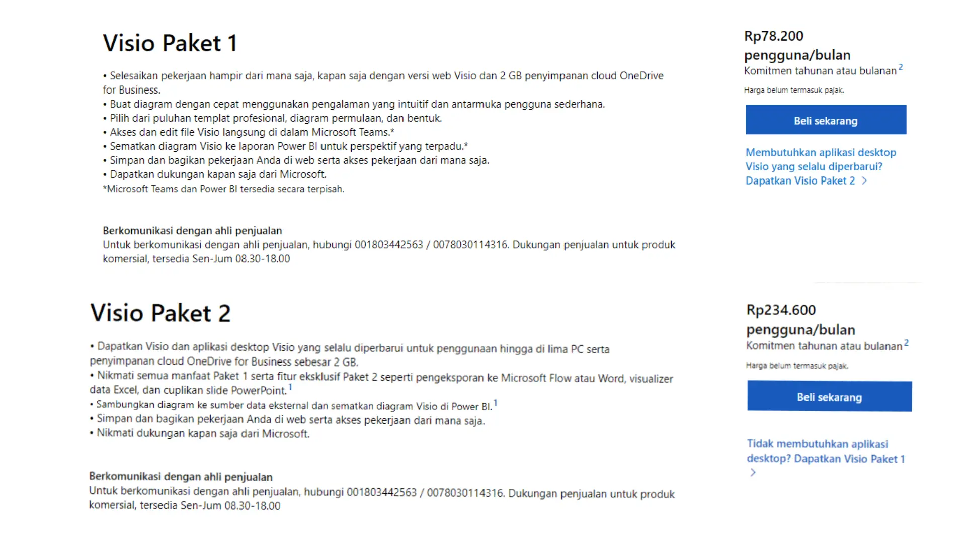 Harga Versi Paket 1 dan Paket 2 di Microsoft Visio